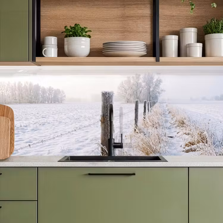 Keuken achterwand - Hek - Sneeuw - Mist - Platteland - Nostalgisch — 8