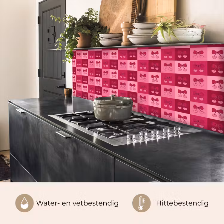 Keuken achterwand - Kersen - Strikjes - Speels - Roze - Bordeaux — 5