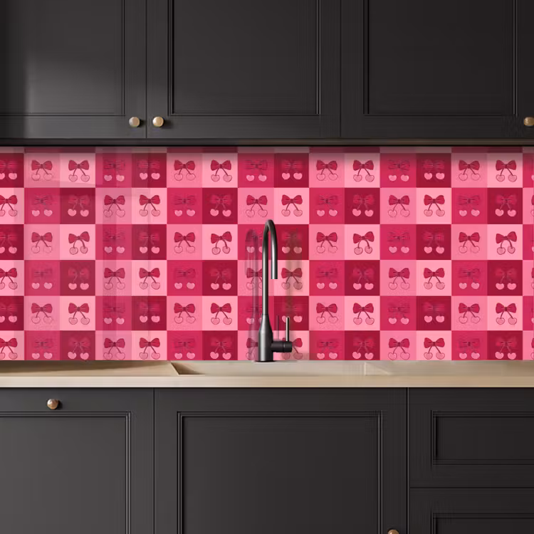Keuken achterwand - Kersen - Strikjes - Speels - Roze - Bordeaux — 6