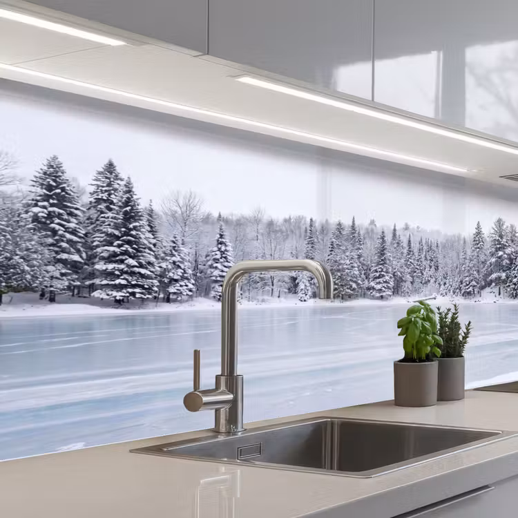 Keuken achterwand - Meer - Dennen - IJs - Winter - Rustgevend — 2