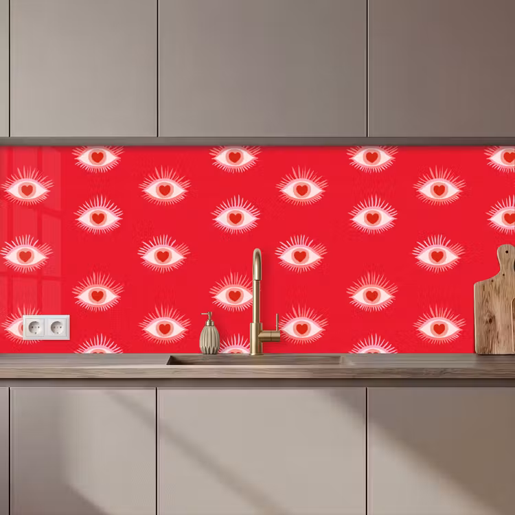 Keuken achterwand - Ogen - Hart - Abstract - Rood - Roze — 1