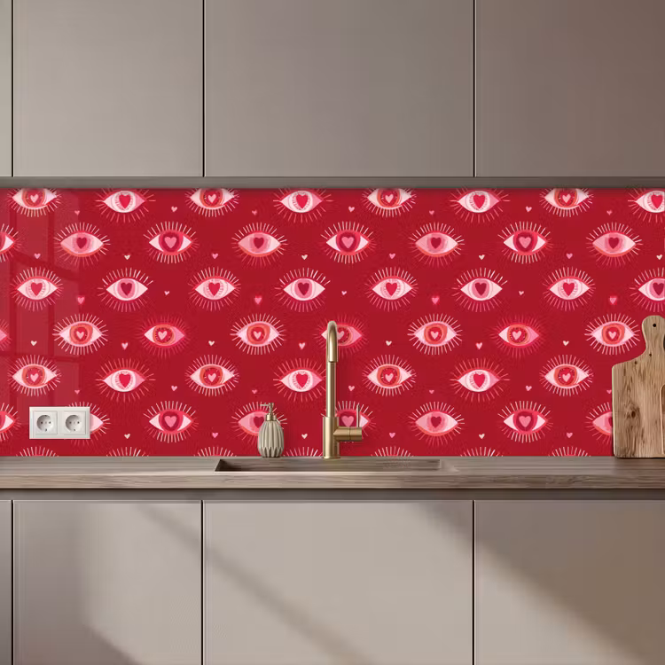 Keuken achterwand - Ogen - Patroon - Roze - Donkerrood — 1