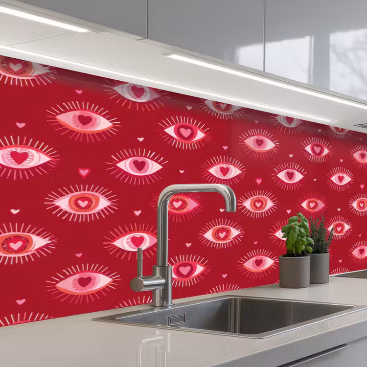 Keuken achterwand - Ogen - Patroon - Roze - Donkerrood — 2
