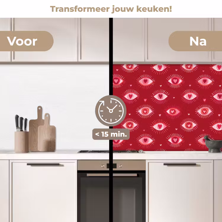 Keuken achterwand - Ogen - Patroon - Roze - Donkerrood — 3