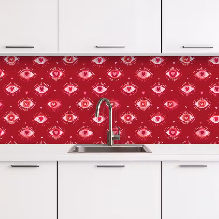 Keuken achterwand - Ogen - Patroon - Roze - Donkerrood — 4