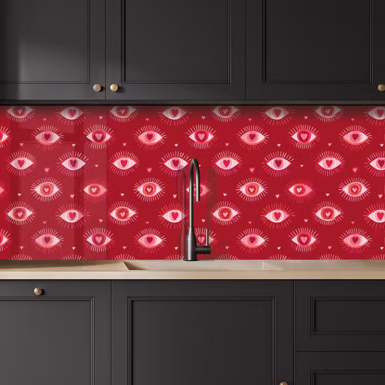 Keuken achterwand - Ogen - Patroon - Roze - Donkerrood — 6