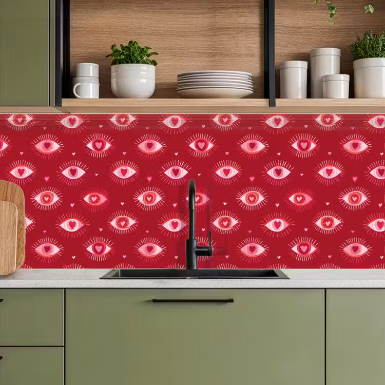 Keuken achterwand - Ogen - Patroon - Roze - Donkerrood — 8