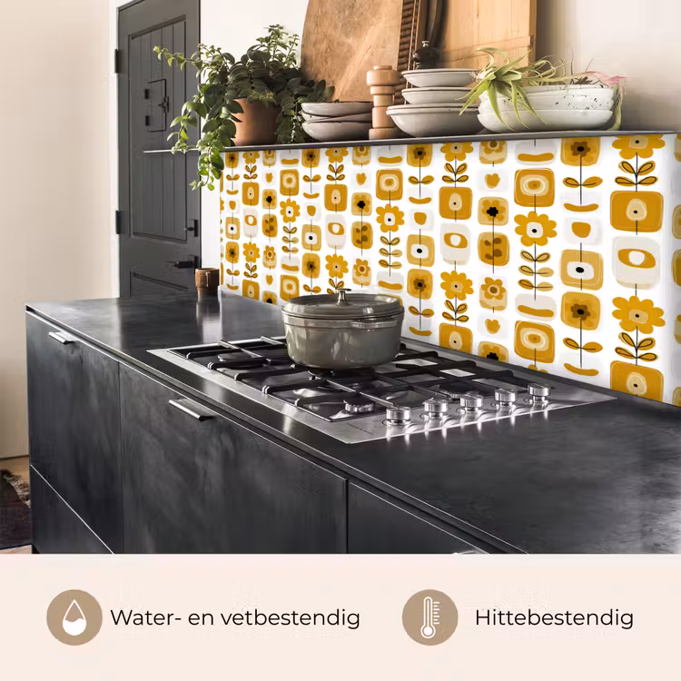 Keuken achterwand - Retro - Abstract - Bloemen - Okergeel — 5