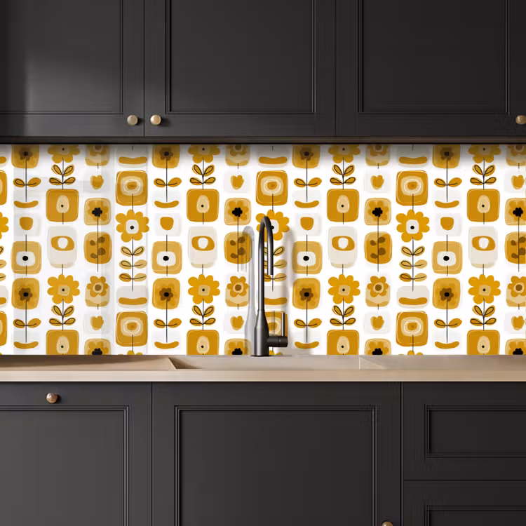Keuken achterwand - Retro - Abstract - Bloemen - Okergeel — 6