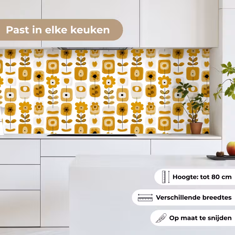 Keuken achterwand - Retro - Abstract - Bloemen - Okergeel — 7