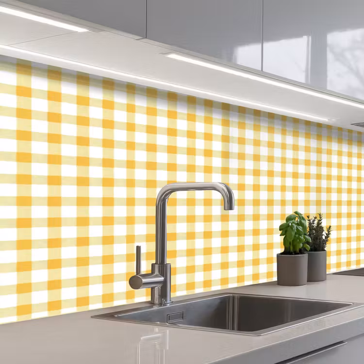 Keuken achterwand - Ruit - Gingham - Klassiek - Geel en Wit — 2