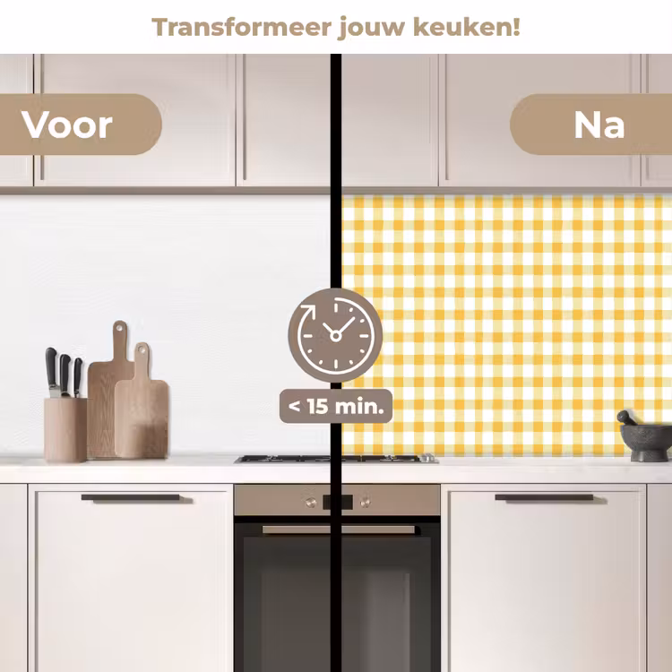 Keuken achterwand - Ruit - Gingham - Klassiek - Geel en Wit — 3