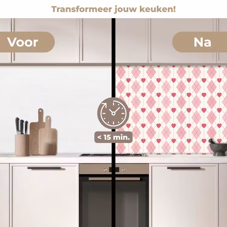 Keuken achterwand - Ruiten - Klassiek - Roze - Wit — 3
