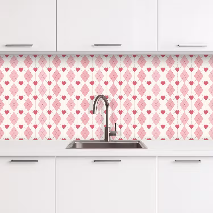 Keuken achterwand - Ruiten - Klassiek - Roze - Wit — 4