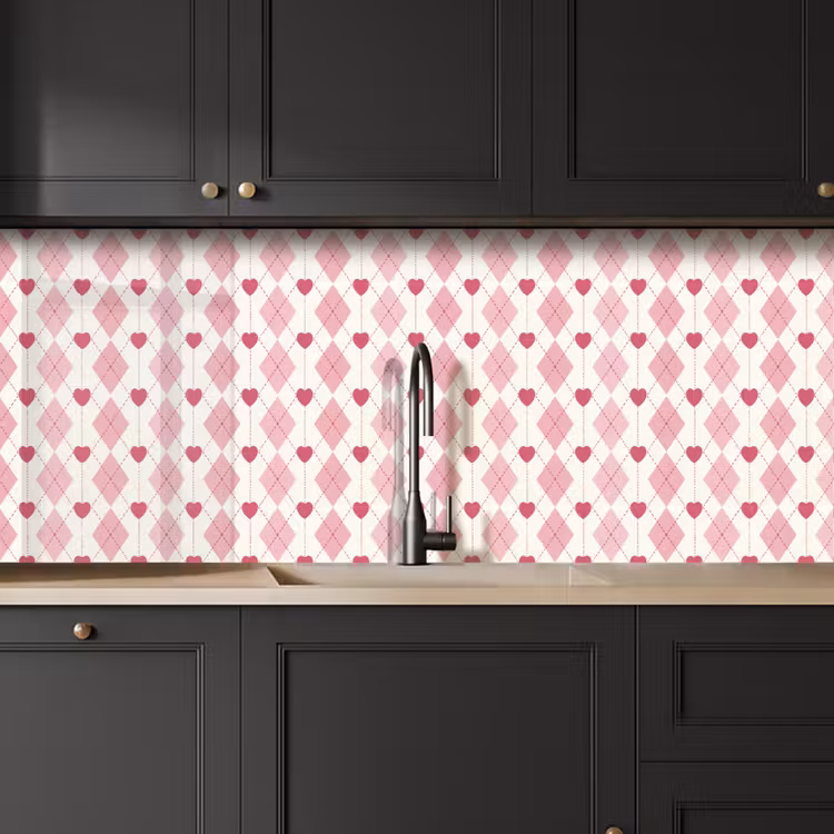 Keuken achterwand - Ruiten - Klassiek - Roze - Wit — 6