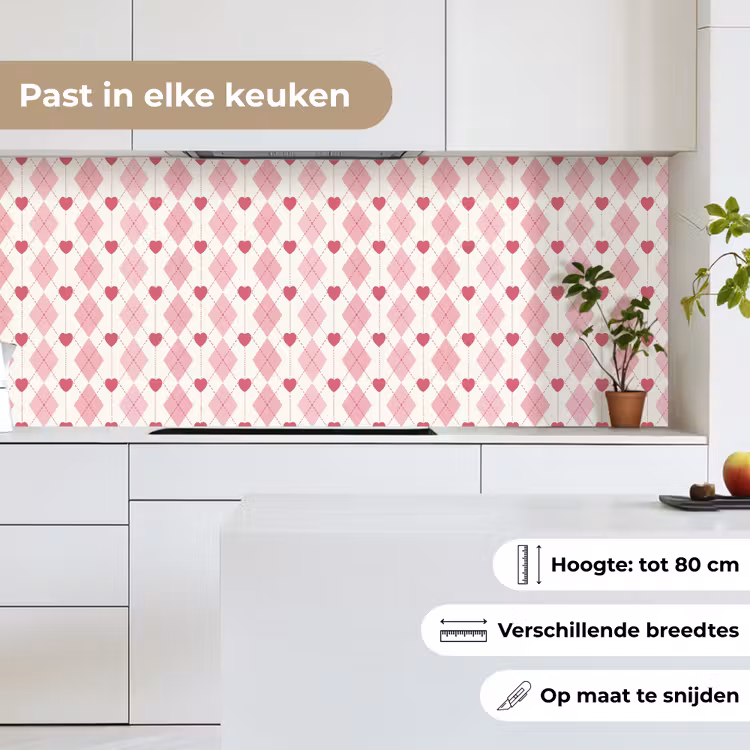 Keuken achterwand - Ruiten - Klassiek - Roze - Wit — 7