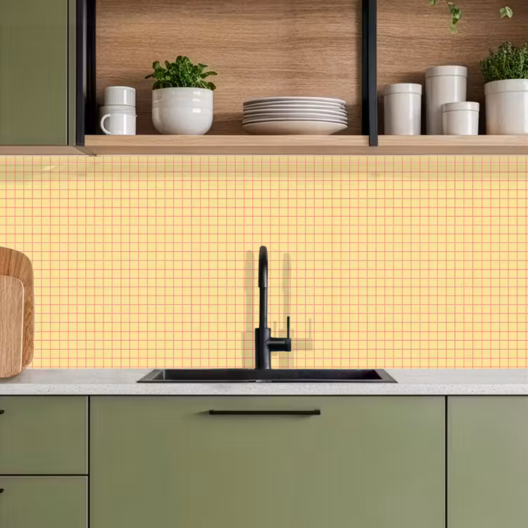 Keuken achterwand - Ruitjes - Grid - Minimalistisch - Geel - Roze — 8