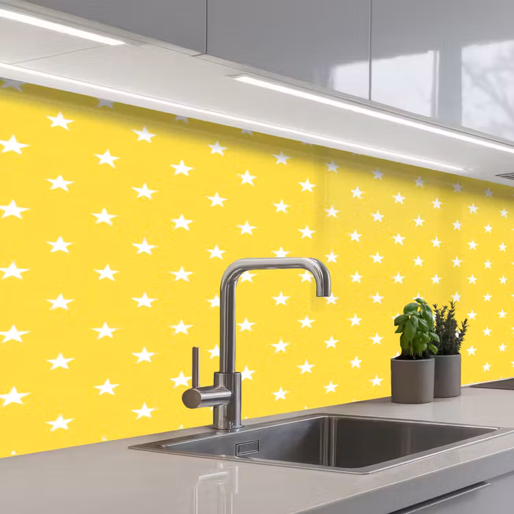 Keuken achterwand - Sterren - Patroon - Minimalistisch - Geel — 2