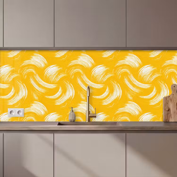 Keuken achterwand - Verfstreken - Abstract - Dynamisch - Geel — 1