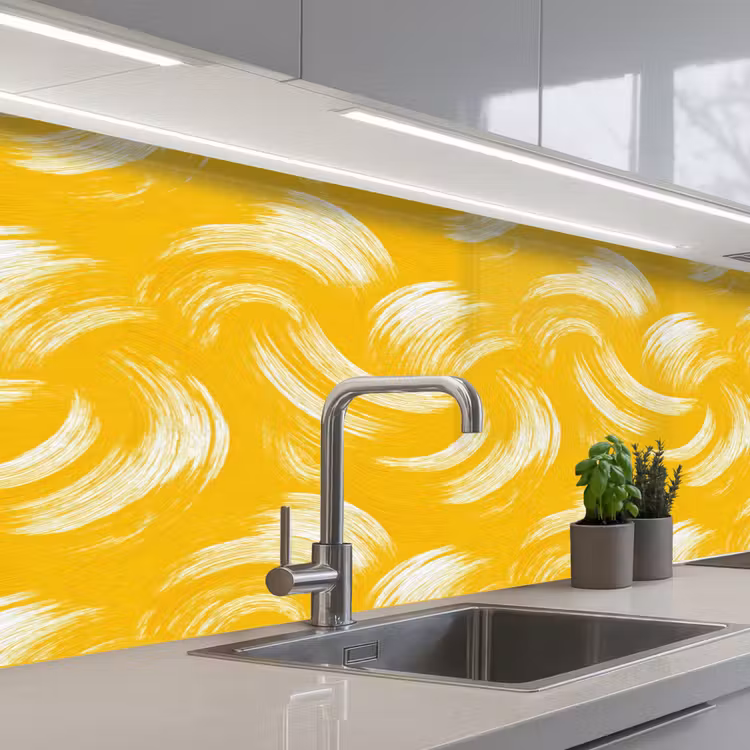 Keuken achterwand - Verfstreken - Abstract - Dynamisch - Geel — 2