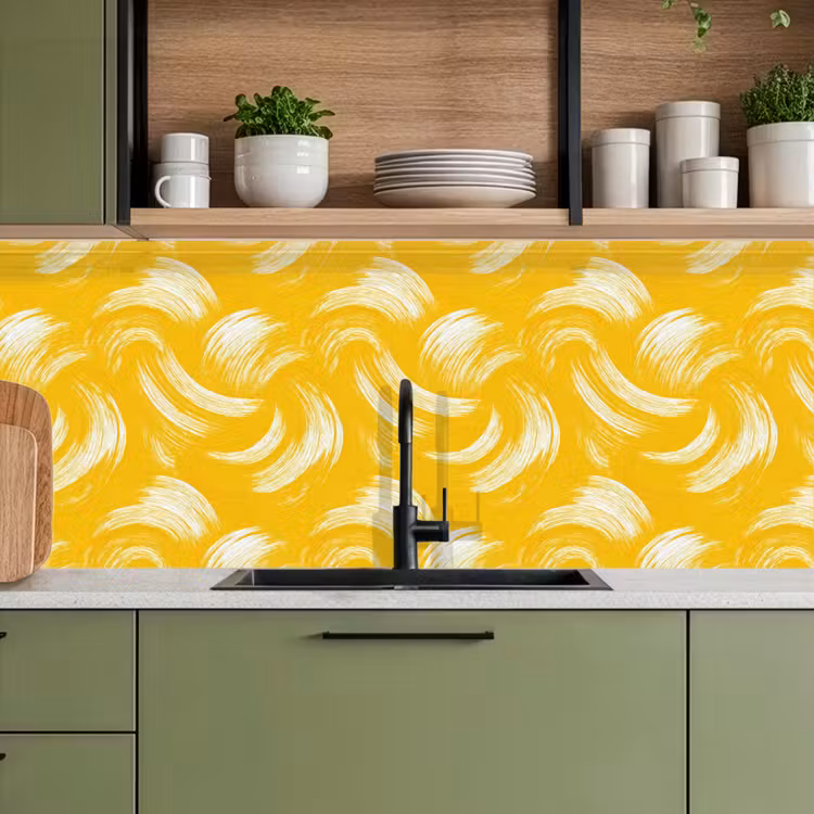 Keuken achterwand - Verfstreken - Abstract - Dynamisch - Geel — 8
