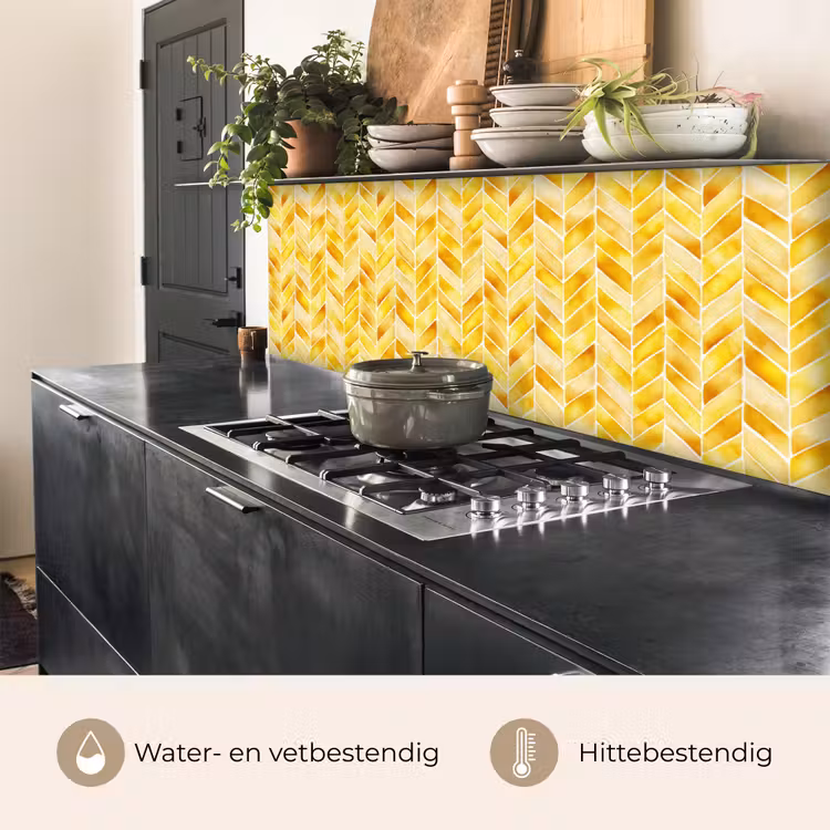 Keuken achterwand - Visgraat - Aquarel - Patronen - Goudgeel — 5