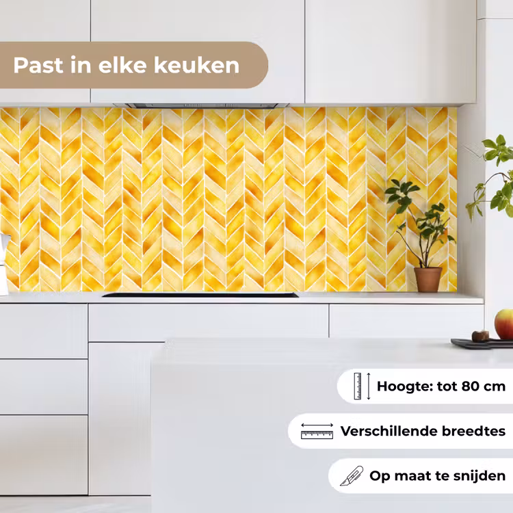 Keuken achterwand - Visgraat - Aquarel - Patronen - Goudgeel — 7