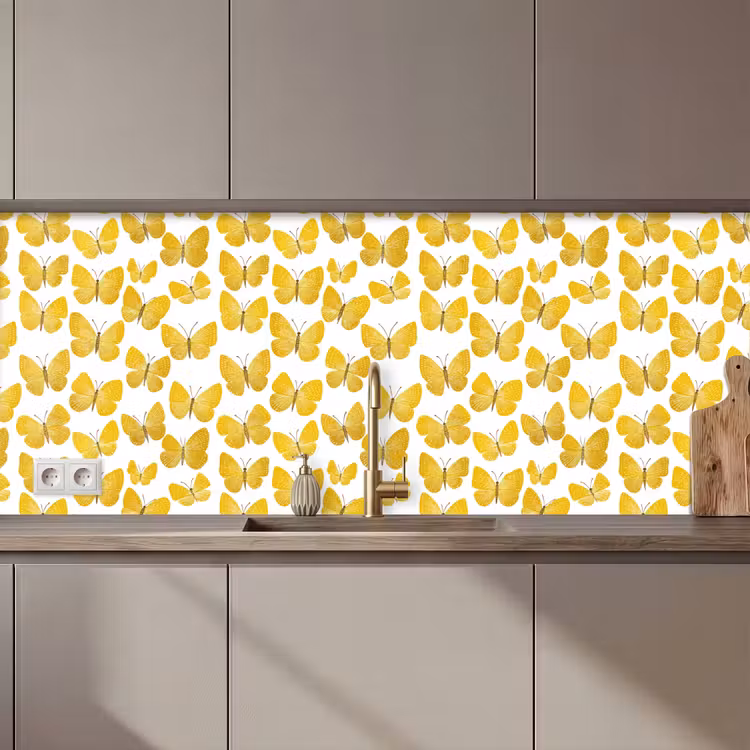 Keuken achterwand - Vlinders - Botanisch - Illustratie - Geel - Wit — 1