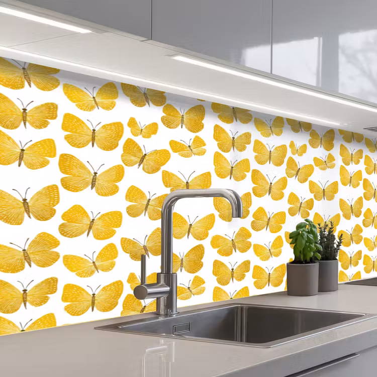 Keuken achterwand - Vlinders - Botanisch - Illustratie - Geel - Wit — 2