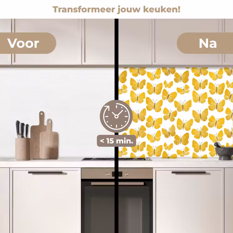 Keuken achterwand - Vlinders - Botanisch - Illustratie - Geel - Wit — 3