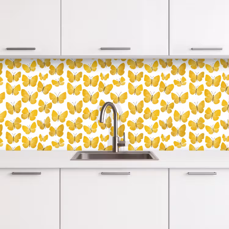 Keuken achterwand - Vlinders - Botanisch - Illustratie - Geel - Wit — 4