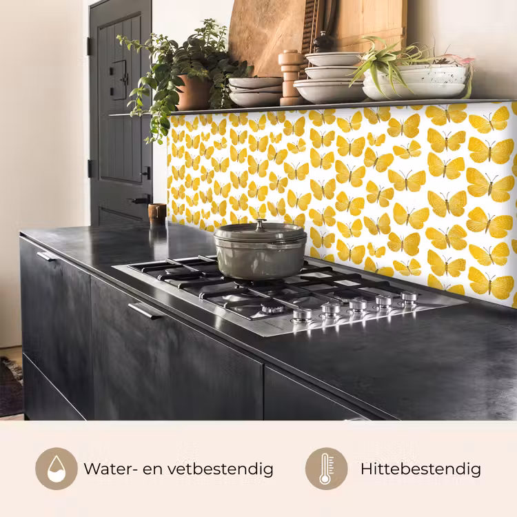 Keuken achterwand - Vlinders - Botanisch - Illustratie - Geel - Wit — 5