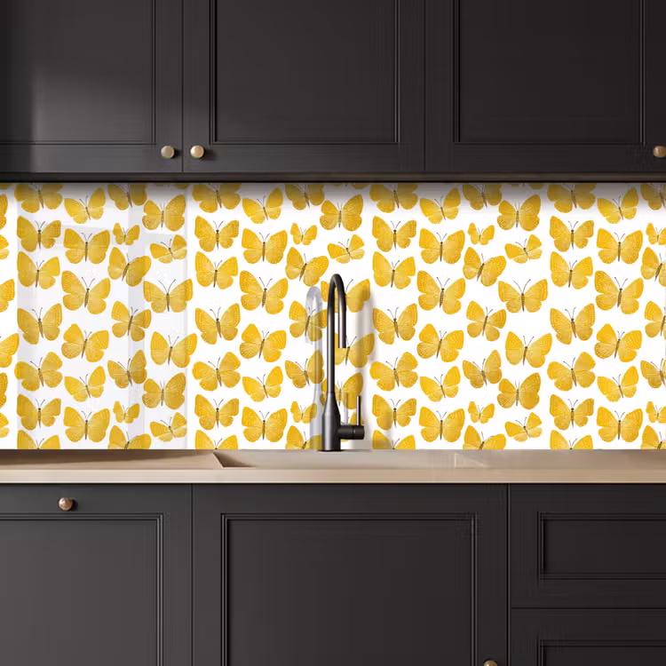 Keuken achterwand - Vlinders - Botanisch - Illustratie - Geel - Wit — 6