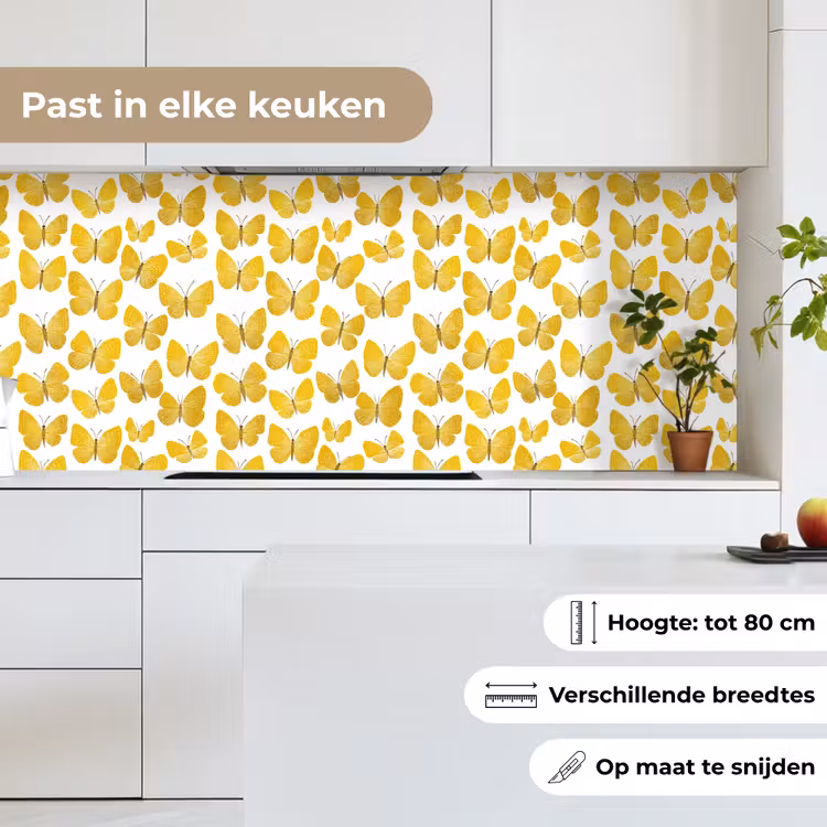 Keuken achterwand - Vlinders - Botanisch - Illustratie - Geel - Wit — 7