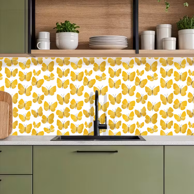 Keuken achterwand - Vlinders - Botanisch - Illustratie - Geel - Wit — 8