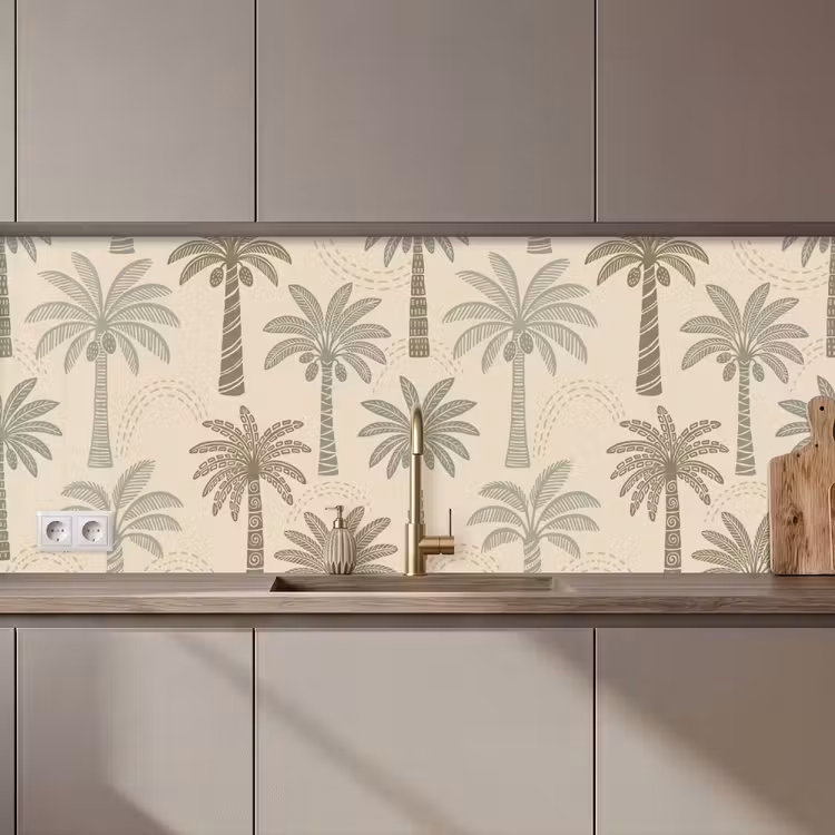 Keuken achterwand - Palmbomen - Patroon - Tropisch - Beige — 1