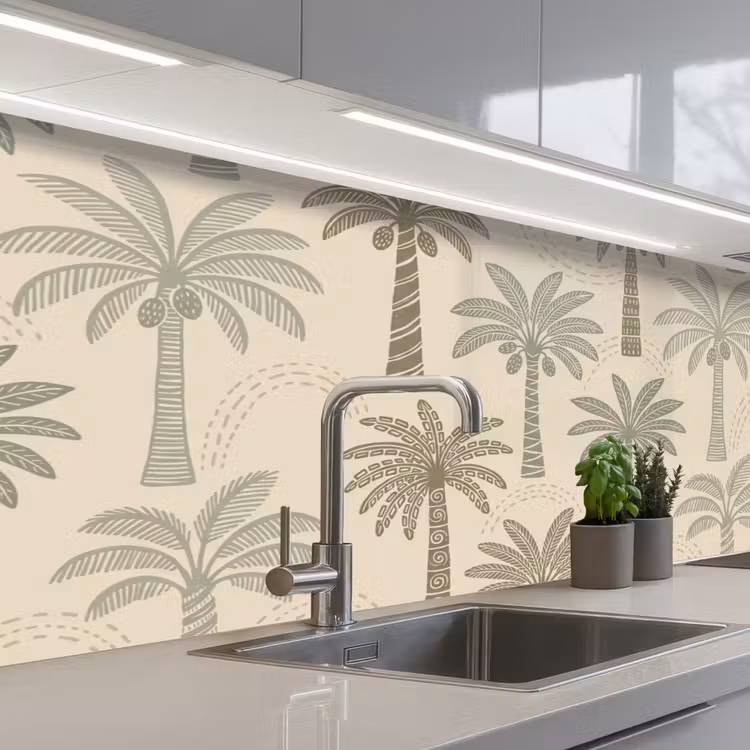 Keuken achterwand - Palmbomen - Patroon - Tropisch - Beige — 2