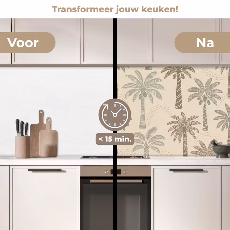Keuken achterwand - Palmbomen - Patroon - Tropisch - Beige — 3