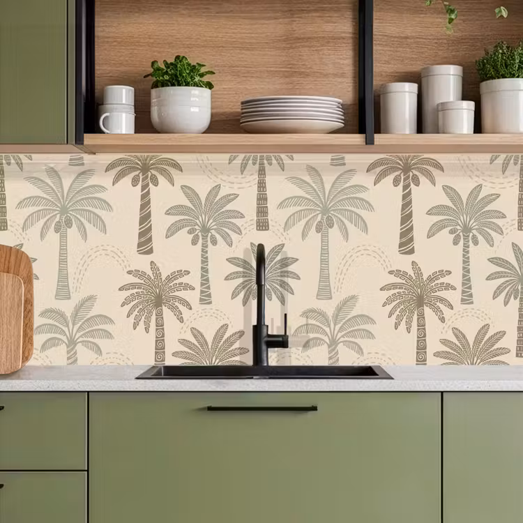 Keuken achterwand - Palmbomen - Patroon - Tropisch - Beige — 8