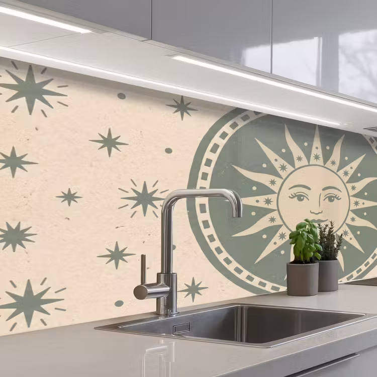 Keuken achterwand - Zon - Sterren - Astrologie - Vintage - Groen — 2