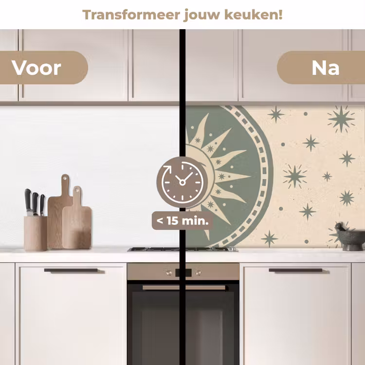 Keuken achterwand - Zon - Sterren - Astrologie - Vintage - Groen — 3