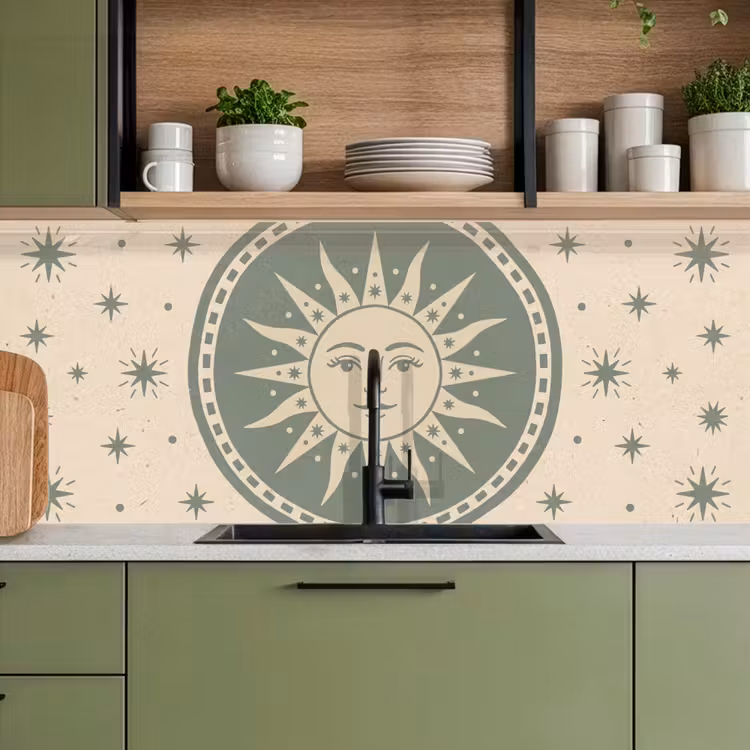 Keuken achterwand - Zon - Sterren - Astrologie - Vintage - Groen — 8