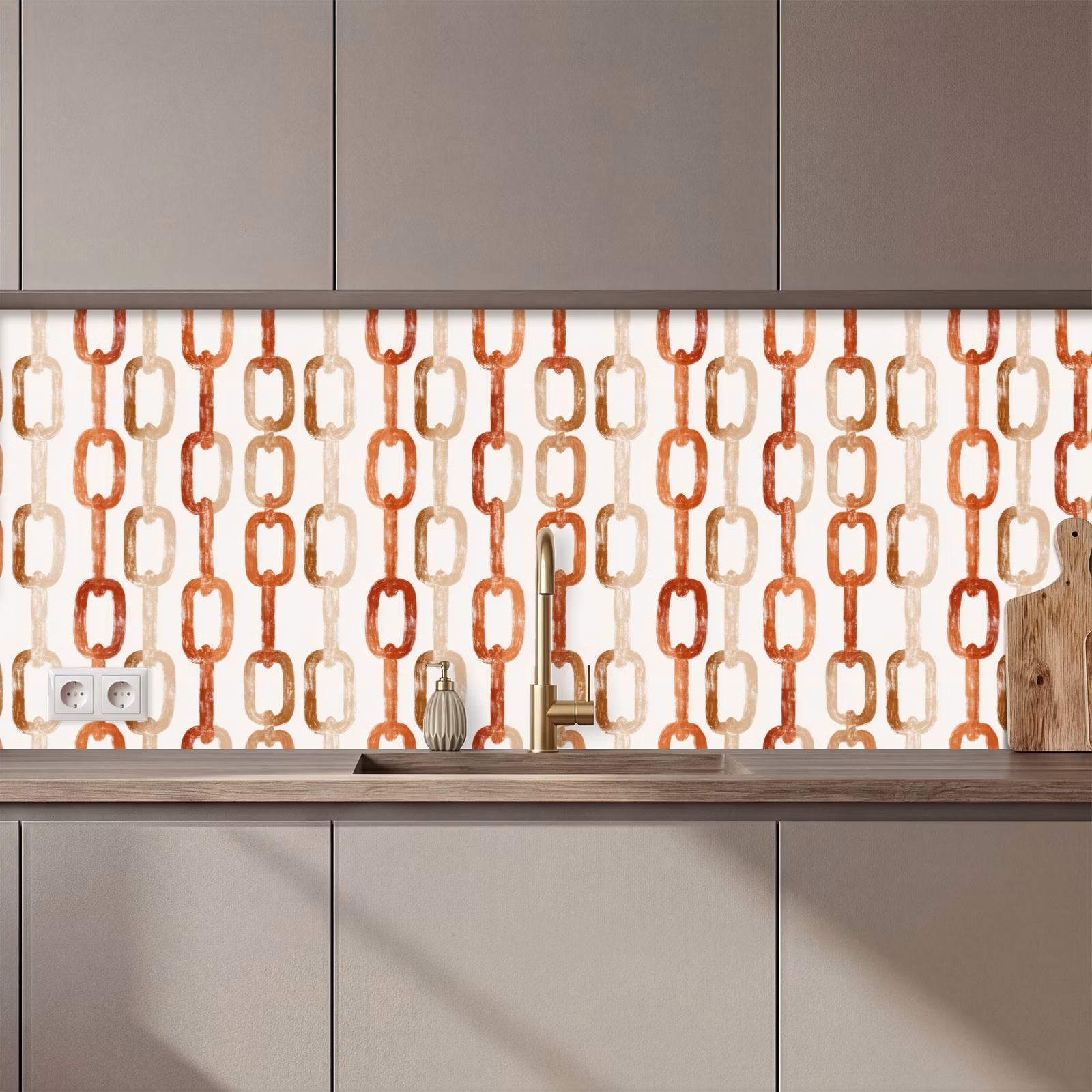 Keuken achterwand - Schakels - Patroon - Aquarel - Terracotta — 1