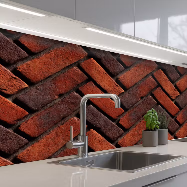 Keuken achterwand - Bakstenen - Visgraat - Structuur - Roodbruin — 2