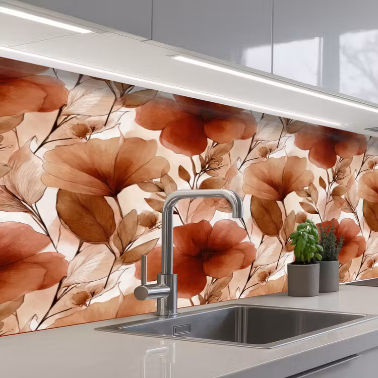 Keuken achterwand - Bloemen - Aquarel - Botanisch - Terracotta — 2
