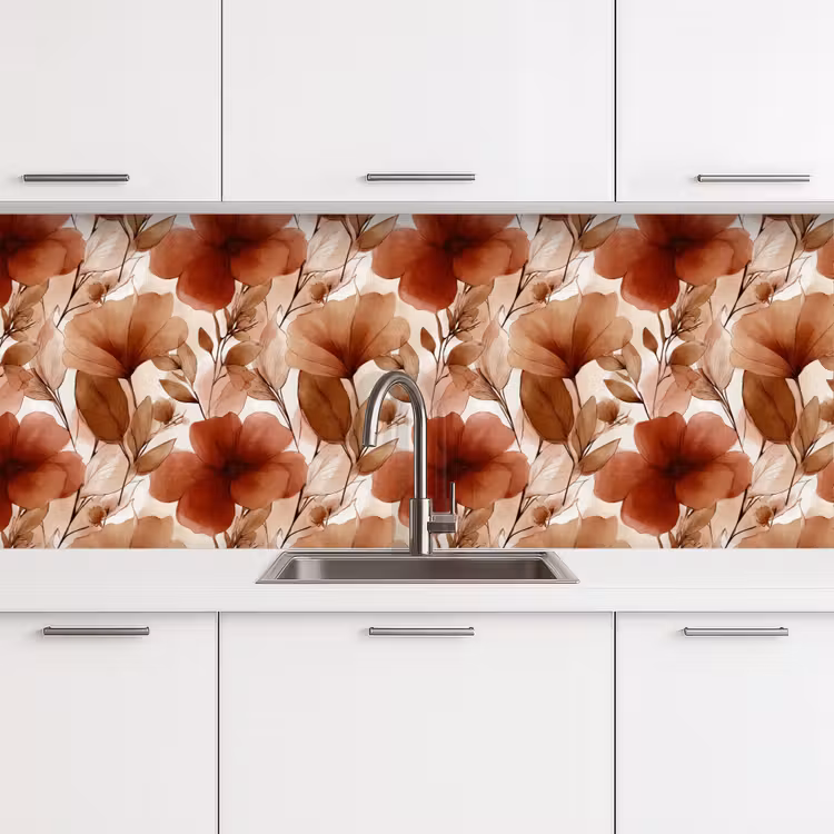 Keuken achterwand - Bloemen - Aquarel - Botanisch - Terracotta — 4