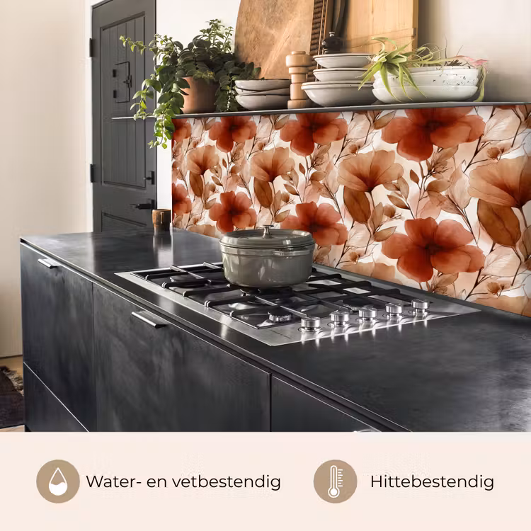 Keuken achterwand - Bloemen - Aquarel - Botanisch - Terracotta — 5