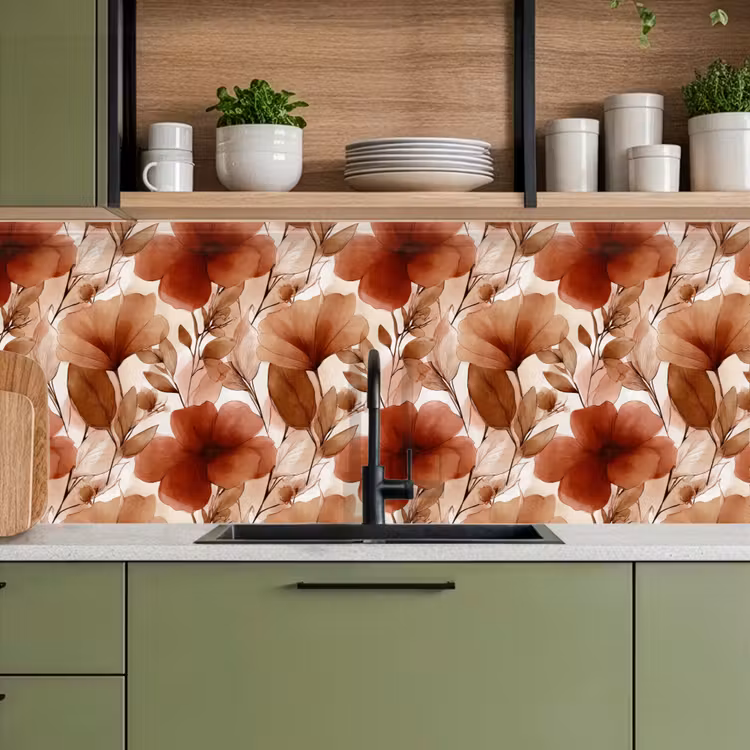 Keuken achterwand - Bloemen - Aquarel - Botanisch - Terracotta — 8