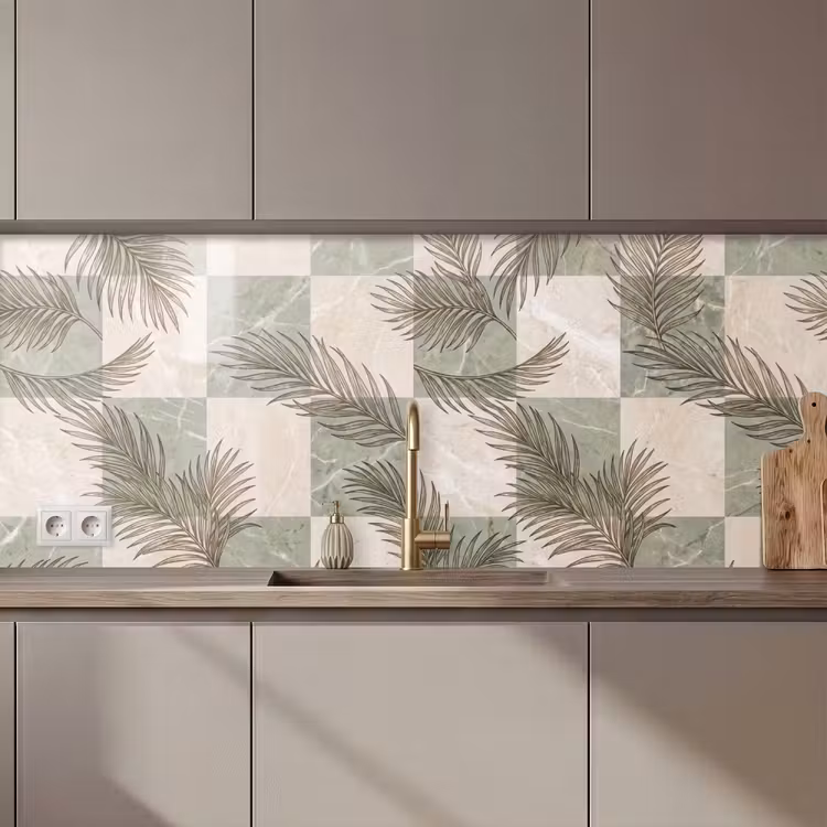 Keuken achterwand - Planten - Bladeren - Marmer - Modern - Groen — 1