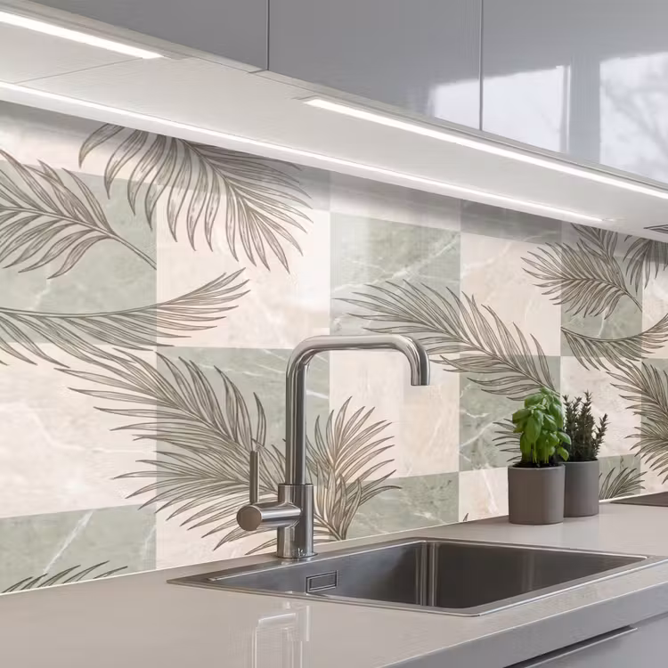 Keuken achterwand - Planten - Bladeren - Marmer - Modern - Groen — 2